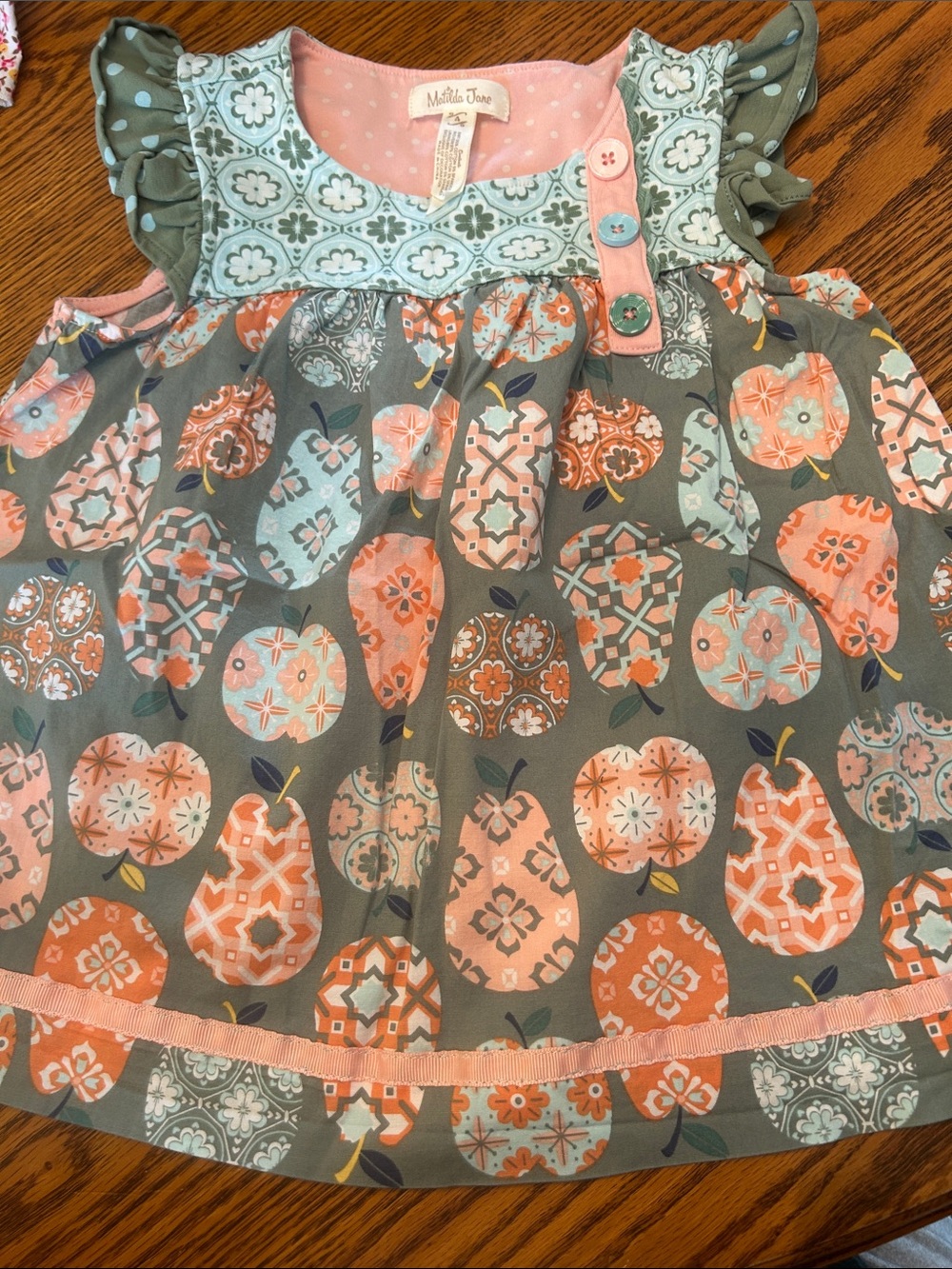Matilda Jane Coral & Aqua Fruit Print Ruffled Dress